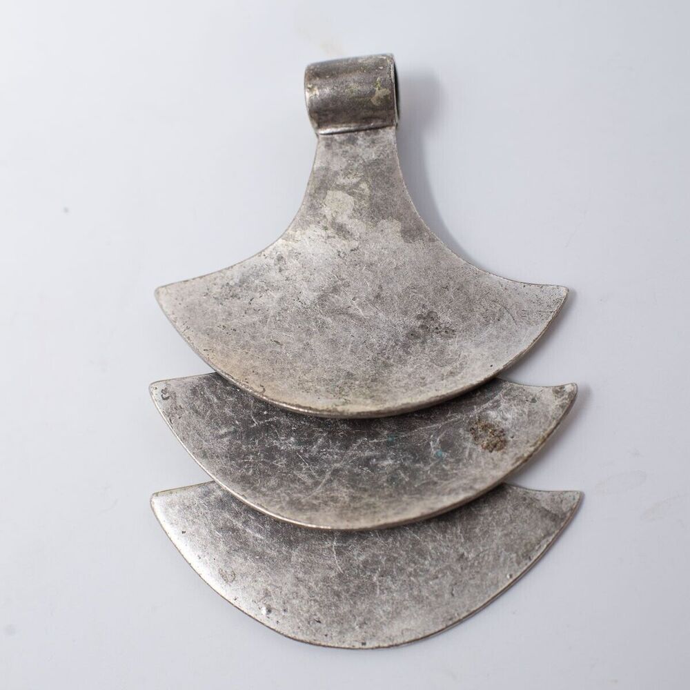 Silver tone metal axe shaped pendant 3.5" chunky statement‎